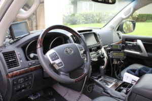 Remote control heads for the IC-706MKIIG and TM-D710A to the right of the center console. APRS Avmap GPS to the left of steering wheel.